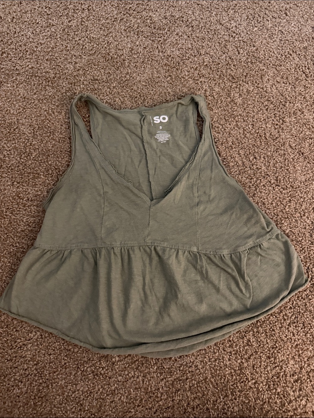 SO Olive Peplum Racerback Crop Tank